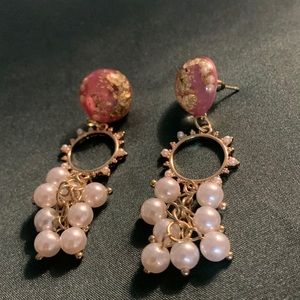 Faux Pear & Pink Drop Earrings